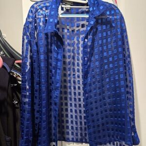 Vintage Sheer Blue Women's button-down blouse layering piece Size L. Compliments